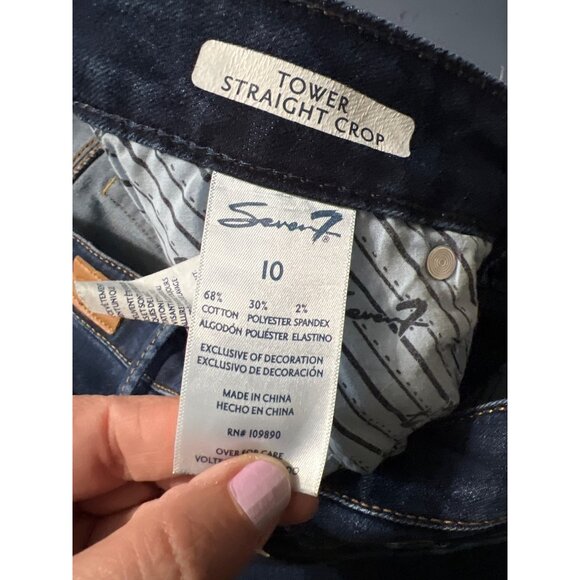 Seven7 Tower Straight Crop Jeans Size 10 Distressed Hem Dark Wash Denim - Picture 8 of 13
